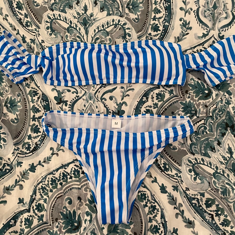 Striped off shoulder bikini